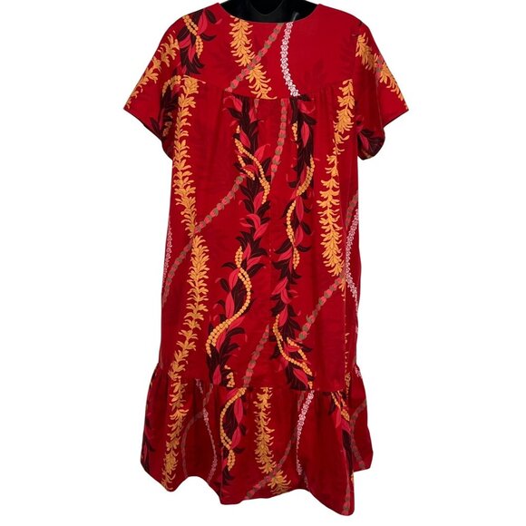 Karyl Kaye Red Floral A-Line Short Sleeve Dress Small Medium Lei Floral Vintage - Picture 5 of 7